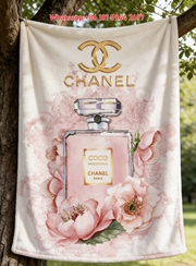 Chanel Coco Mademoiselle Perfume Watercolor Floral Flannel Sofa Throw Blanket IMG_6715
